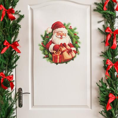 Fun-f218 Wandaufkleber mit Cartoon-Weihnachtsmann-Kranz, Geschenk, Schlafzimmer, Wohnzimmer, Arbeitszimmer, Hintergrund, Landschaftsbau