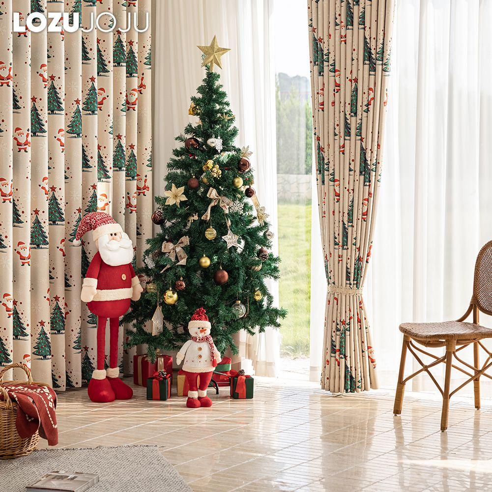 1PC LOZUJOJU Christmas Style Blackout Curtains Santa Claus Pattern Printed Curtains for Bedroom Living Room Balcony Window for Home Decor