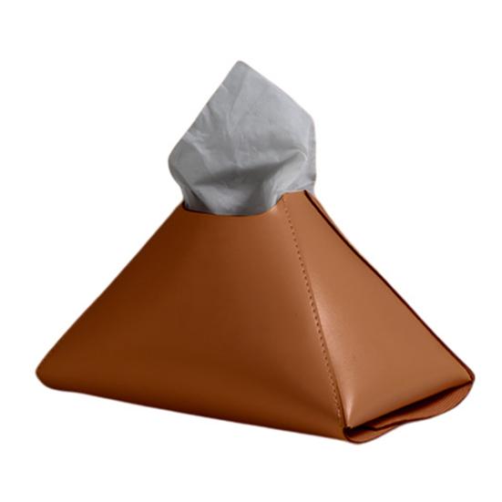 Faux Leather Tissue Holder Decorative Tissue Box Cover Pyramid Tissue Box Case Tabletop Tissue Dispenser