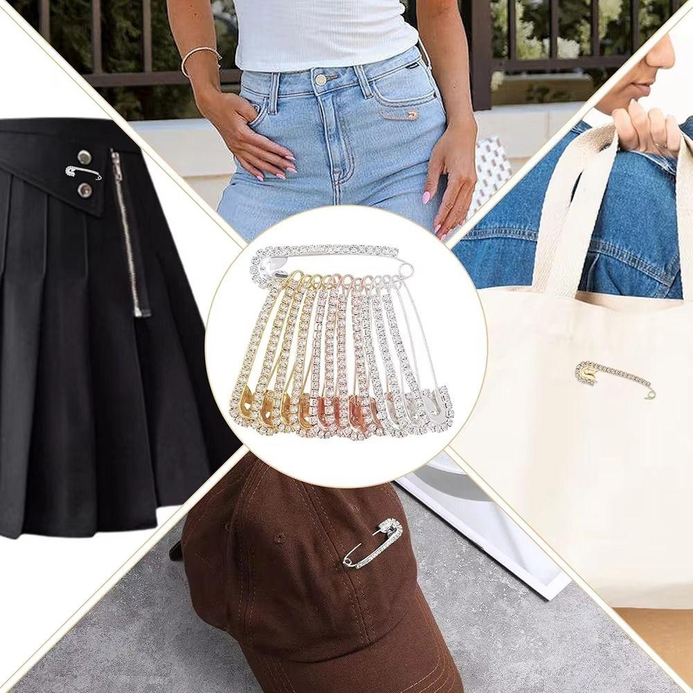 12PCS Gold Rhinestone Rhinestone Safety Pins Silver Rhinestone Crystal Brooch Pin Women