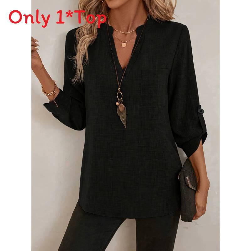 Womens Casual Cotton Linen Blouse With Pockets And Vneck For Summer