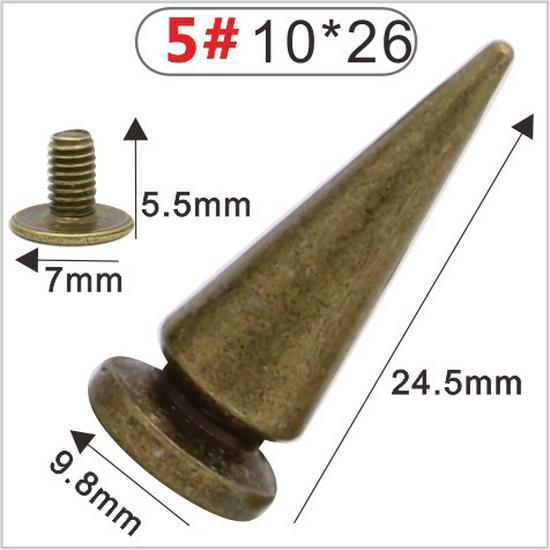 Punk Spike Alloy Bullet Rivet Horn Cone with Base Screw for Apparel, Bags, Shoes