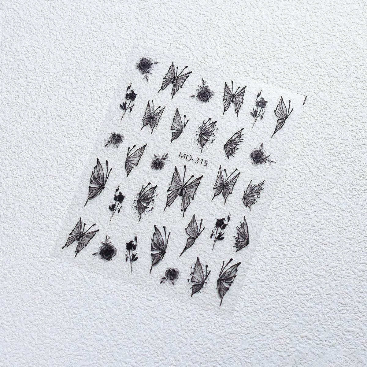 

3D Embossed Chinese Style Ink Wash Butterfly & Rose Nail Stickers