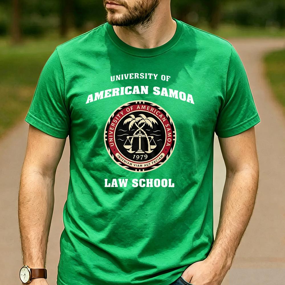 University Of American Samoa Law School 1979 Palm Tree Scale Seal Graphic T Shirt Unisex Cotton Retro Tropical College Tee