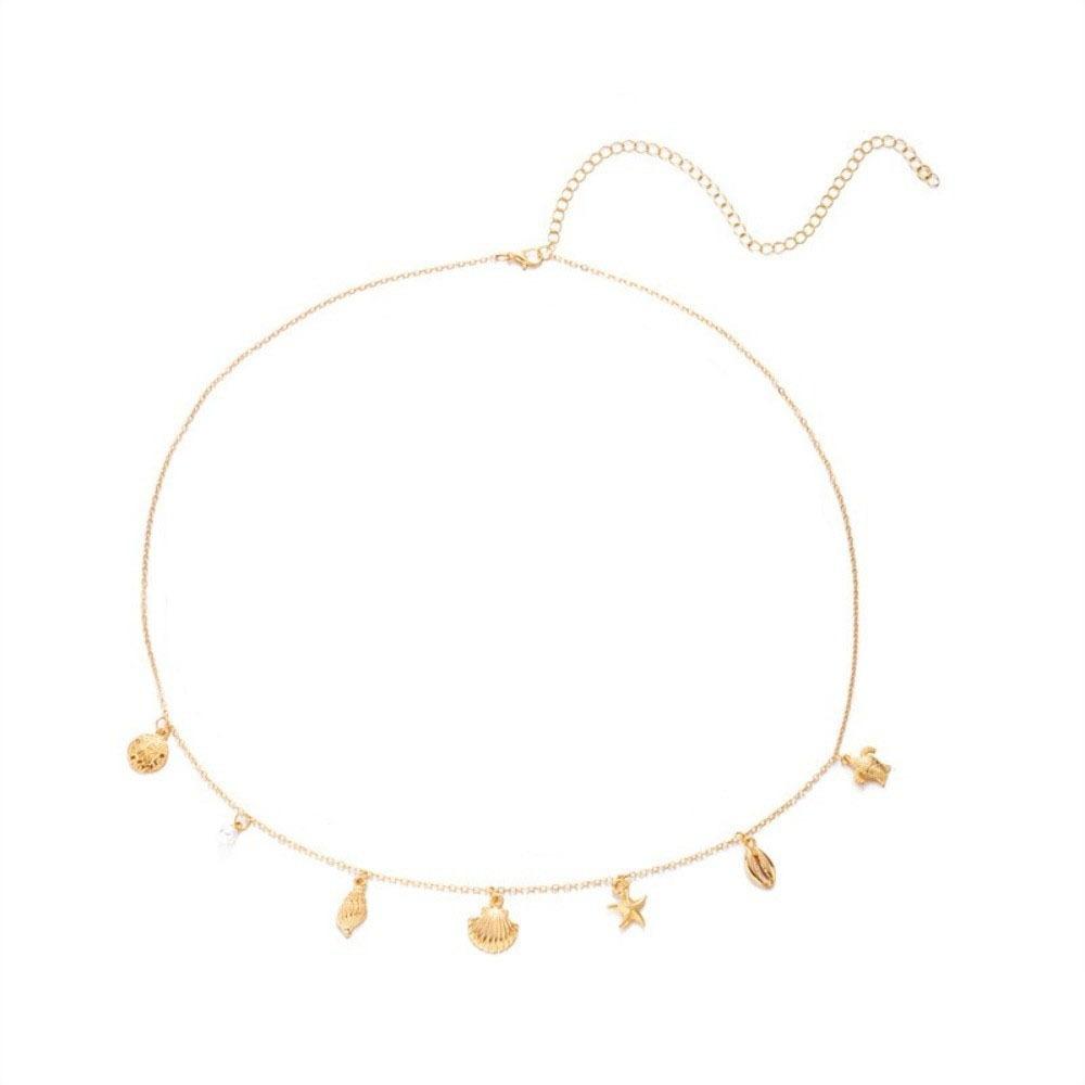 Gold Imitation Pearl Body Chain Shell Beads Belly Chain Retro Starfish Waist Chain  Beach