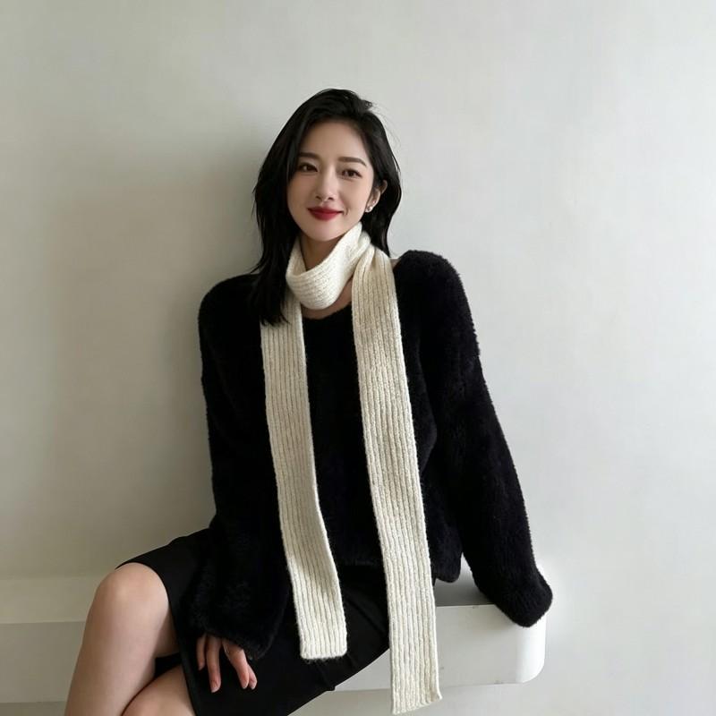 Slim Knit Scarf Women Men Warm Winter Lightweight Long Narrow Wool Blend Neck Wrap Stylish Minimalist Accessory