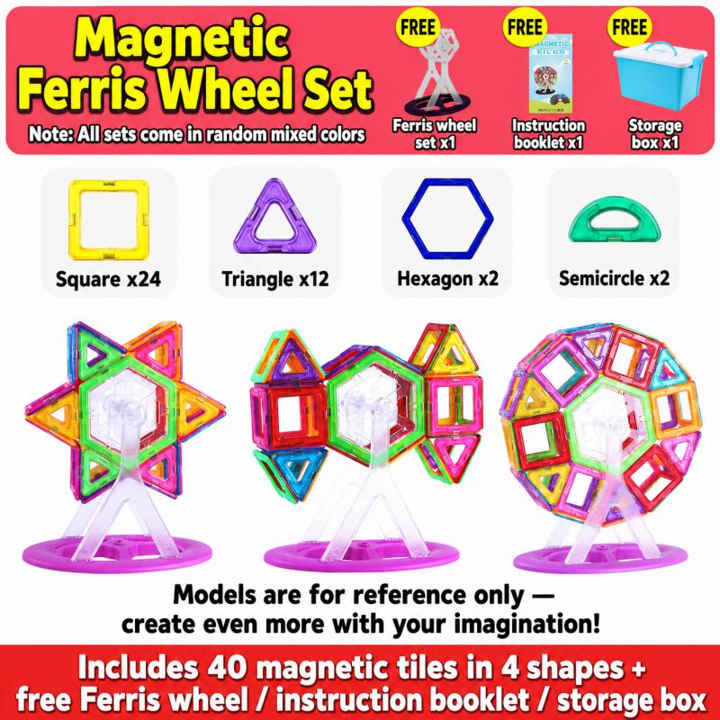 Magnetic Building Blocks Set ABS Kids Magnetic Tiles STEM Construction Toy Educational Building Kit Creative Play Boys Girls Home Learning