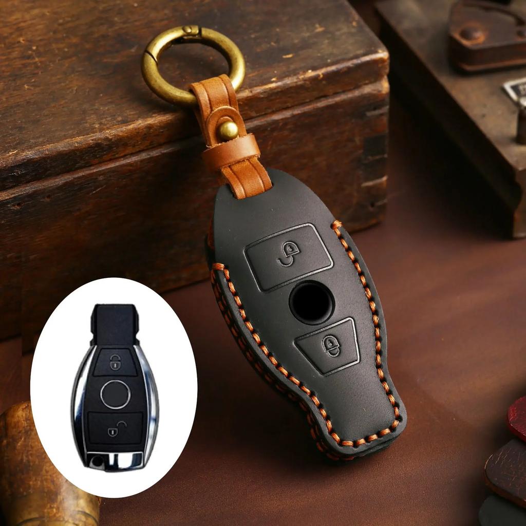2/3 Bottons Genuine Leather Auto Key Fob Cover Case Fit For Mercedes Benz W204 W463 W176 W251 W205 A200 A260 A C R G Class Gla Cla Glk Glc Cls