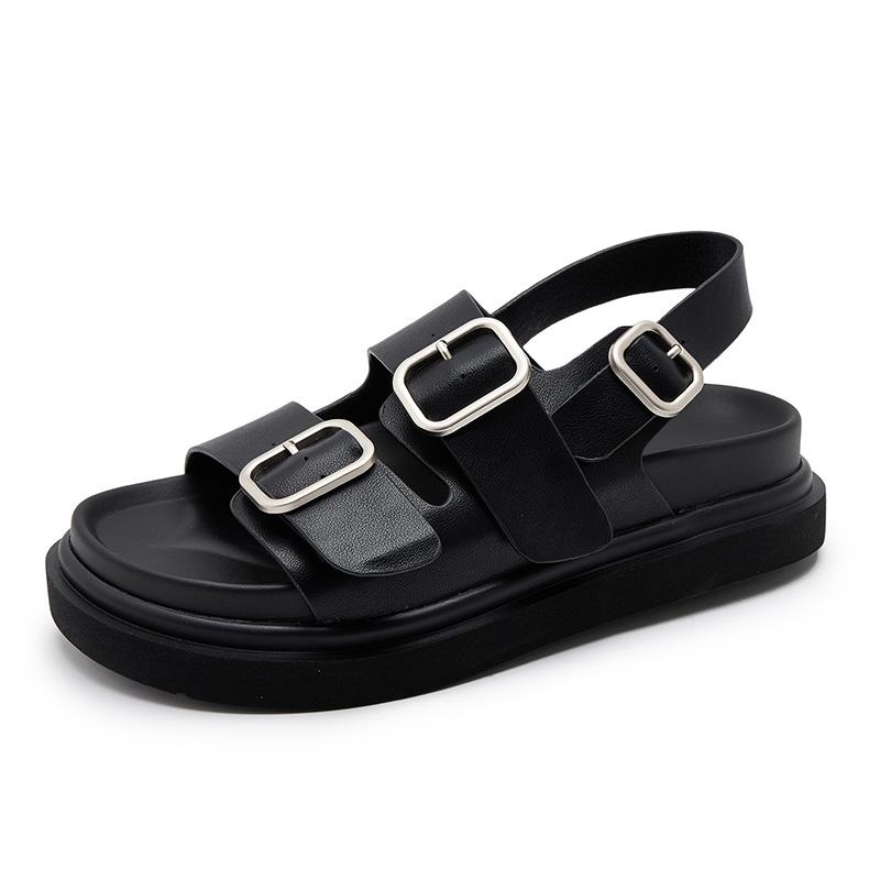 

Small man heightened platform leather sandals women s 2025 summer new versatile Roman soft-soled beach sandals women s shoes 35