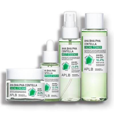 AHA BHA PHA Centella Seti: Centella 3X Kompleksi ile Kombine Yüz Kremi + Ampul Serum + Mist Essence + Yüz Toner