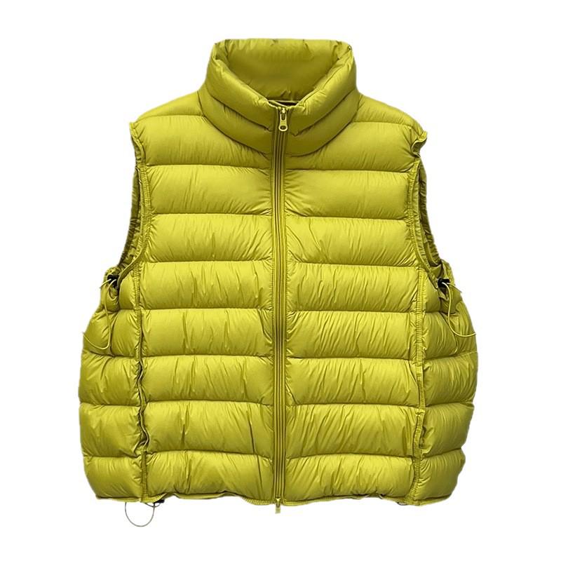 Women's Short White Duck Down Ribbed Vest - 2026 Autumn/Winter Korean Style, Loose Stand Collar, Casual Fit.