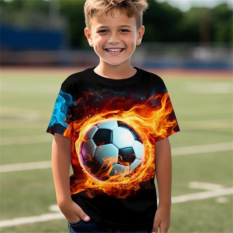 Summer Round Neck Football Pattern 3D Printed Top Fashionable Casual Short Sleeved Children's Boy T-shirts