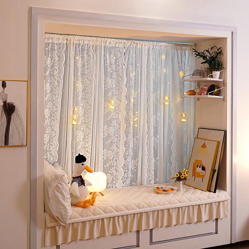 Transparent Lace White Tulle Curtain, Living Room Dormitory Bay Window Internet Celebrity Transparent Jacquard Gauze Curtain Finished Product