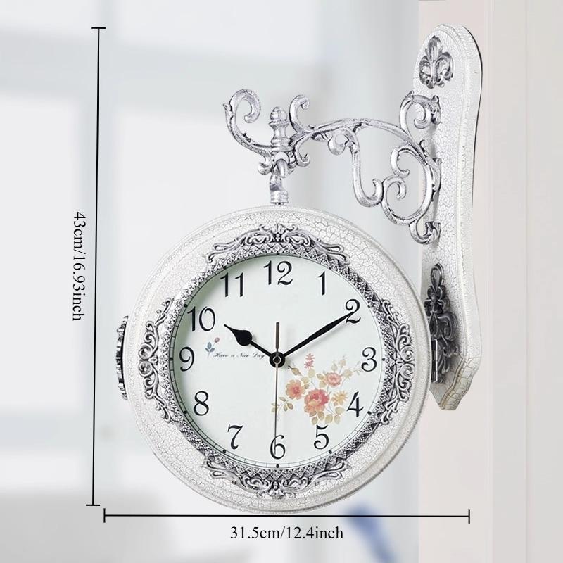 European Double Sided Clock Living Room Double Sided Clock Creative Countryside Modern Minimalist Clock (as the picture,small)