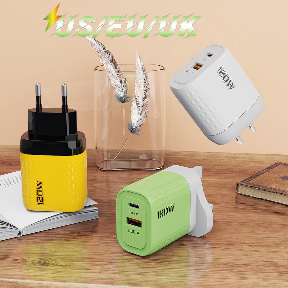 2 porty 120W rychlé nabíjení USB typ C nabíječka PD QC 3.0 USB C nabíječka EU/US/UK zástrčka adaptér pro iphone Xiaomi Samsung