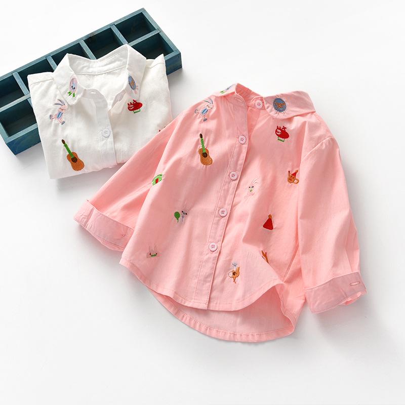Girls' White Long Sleeve Shirt - Korean Style, 2025/2026 Spring/Autumn Collection