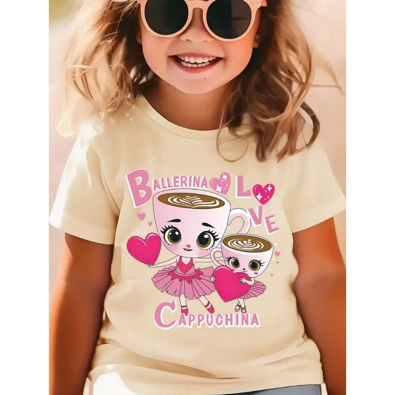 Italian Brainrot Cute Meme T-Shirt for Girls Clothes Ballerina Cappuccino Print Tee Tops Pink Summer Kawaii Outfits Streetwear