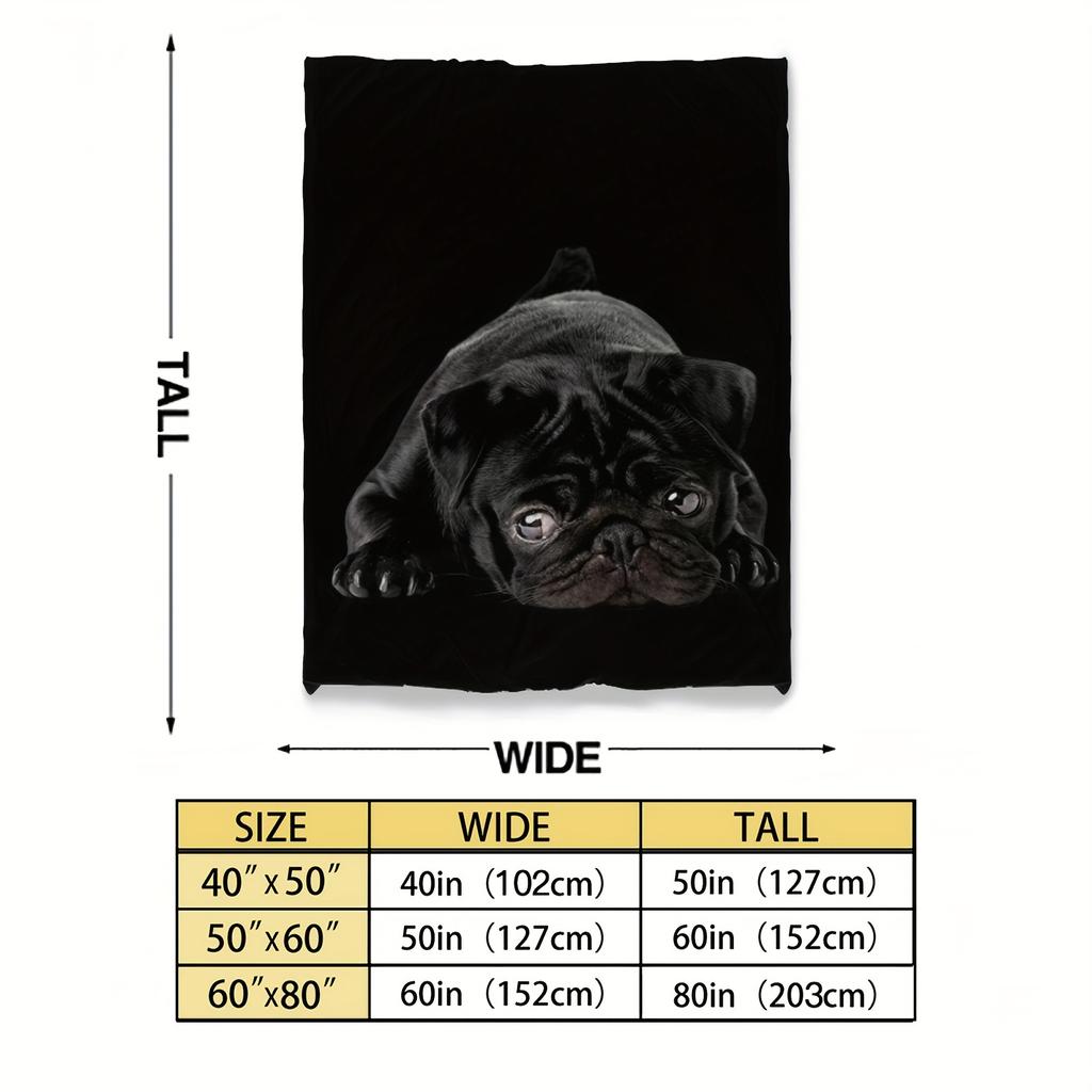 A cute black pug dog Flannel printed blanket suitable for all seasons suitable for living room office sofa and travel 180x250CM