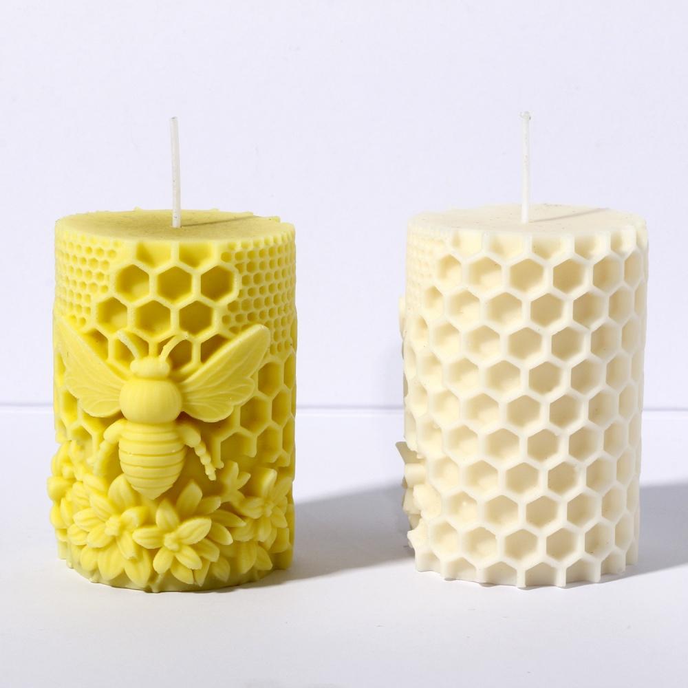 3D Relief Biene Zylindrische Kerze Silikonform Handgefertigt Waben Säule Aromatherapie Kerze Paste Harzform Geschenk Dekoration