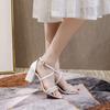 Women Wedding Shoes 2025 Summer White Pearl Strap High Heels Sandals Thick Heel Wide Width Bridal Shoes