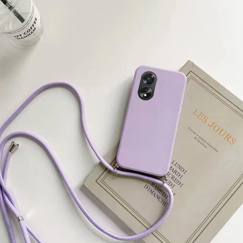 OPPO A 38 18 4G Cases Lanyard Crossbody Necklace Strap Cord Case For Oppo A18 4G A38 4G Liquid Silicone Candy Color Cover