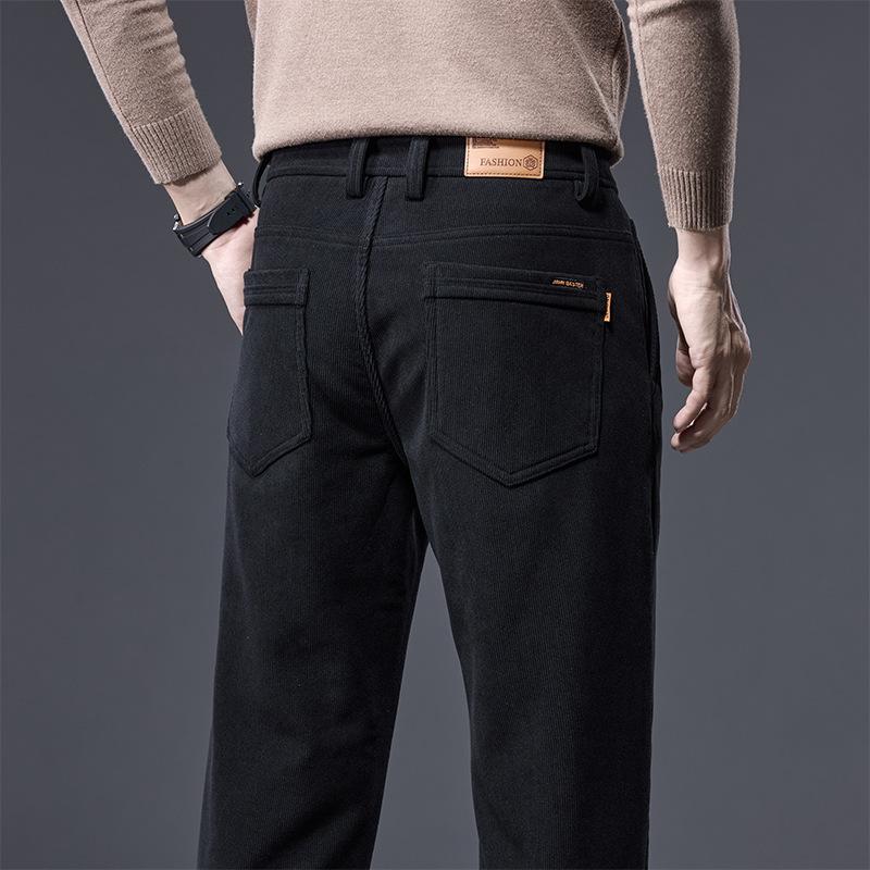 Classic Three Color 2024 Autumn And Winter New Men'S Plush Thick Casual Slim Fit Elastic Warm Long Straight Leg Pants