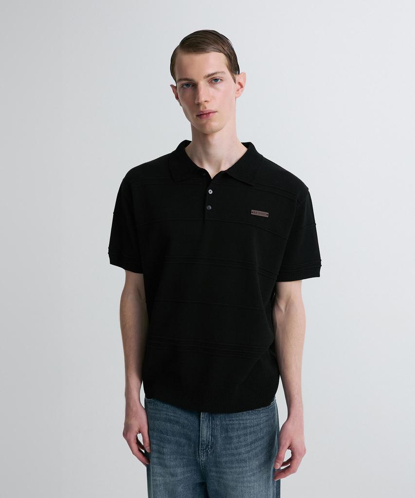 Liimaen Ribbed Detail Knit Polo Shirt Black