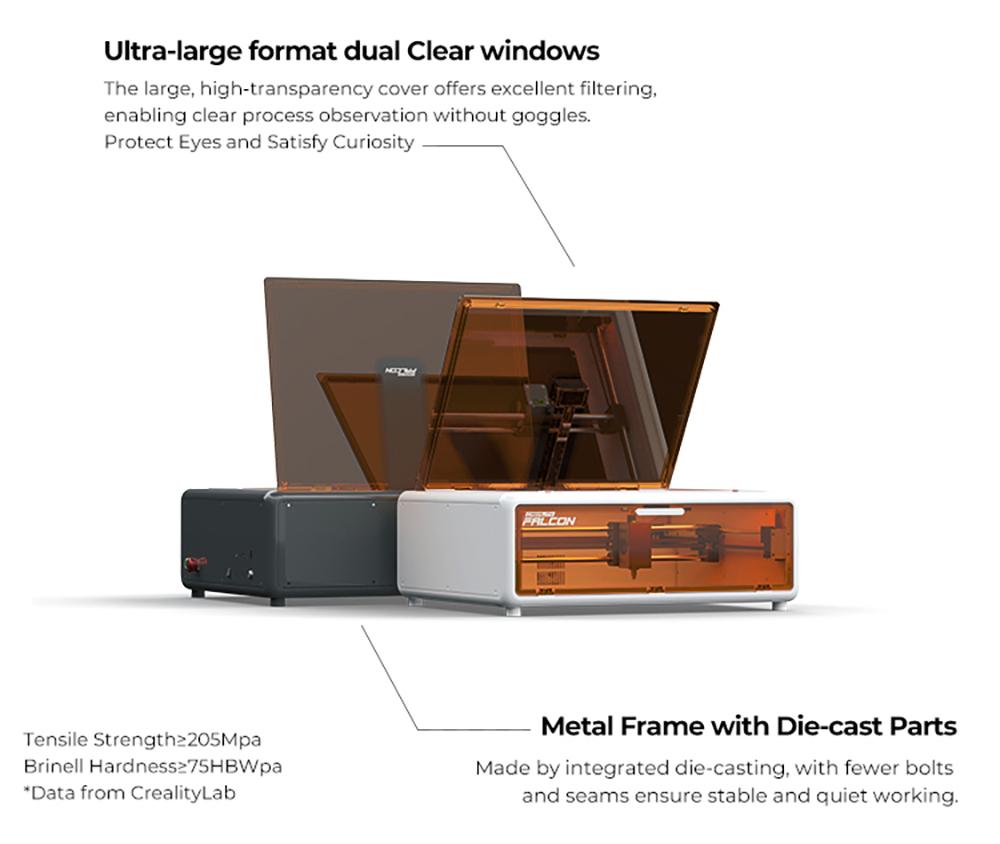Creality Falcon A1 10W Diodeový Laserový Gravír – Plocha 305x381mm, CoreXY 600mm/s, Řeže 9.6mm Akryl v 1 Průchodu, QR Automatické Nastavení