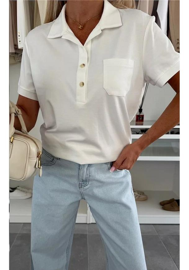 2025 Urban Casual Women's Lapel Solid Color Pocket Short Sleeve T-shirt