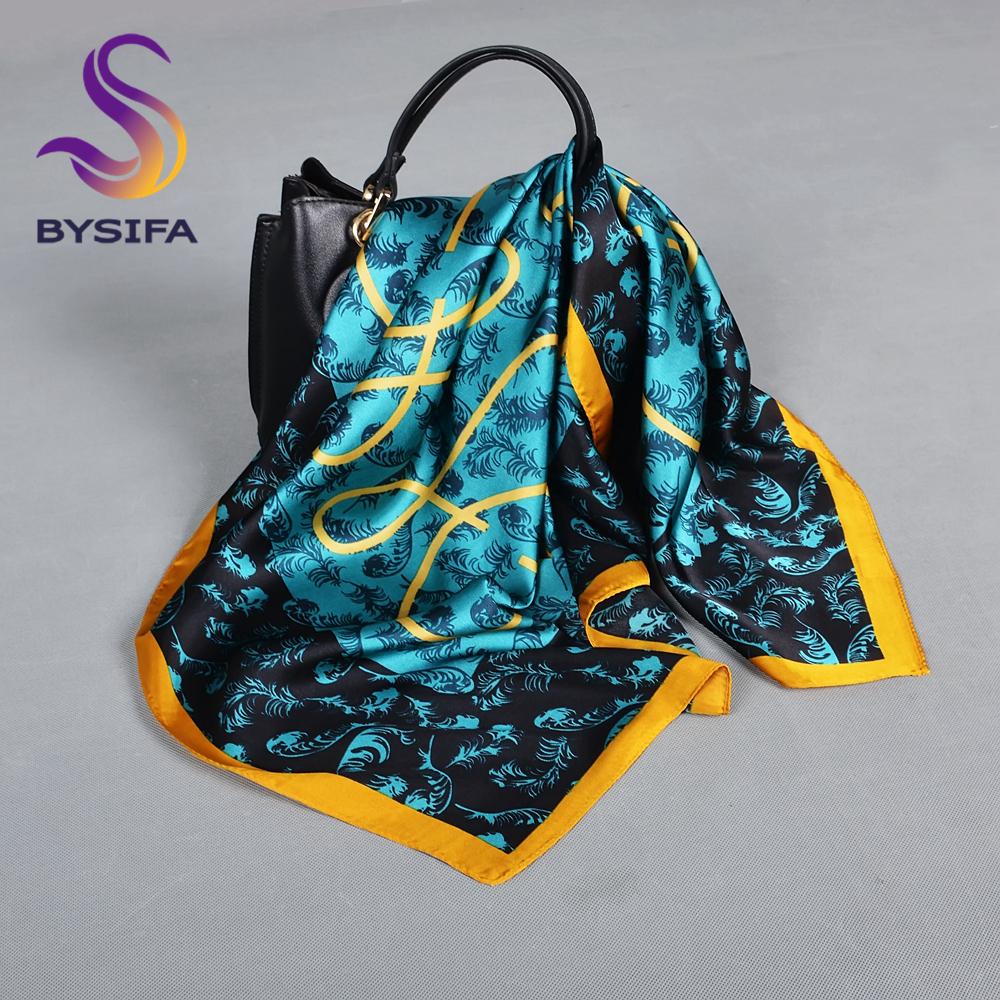 

BYSIFA Men Women Black Beige Silk Scarf Cape Foulard Fashion Winter Scarves Accessories Spring Fall Brand Square Scarves Hijabs 90cm-90cm