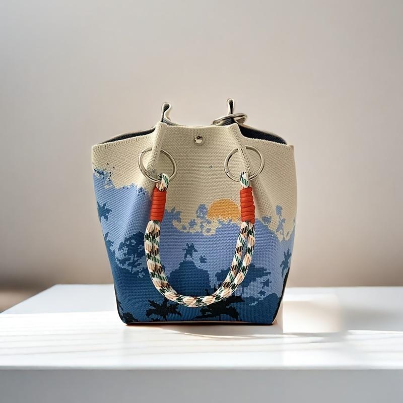 Women's Leopard Print Knit Handbag with Magnetic Closure & Rope Handle - Foldable Large Capacity Casual Chic Tote for Everyday, Durable Polyester