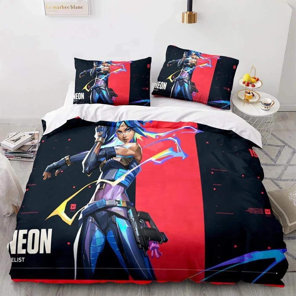 Game Valorant Neon Beding Set Young Boys Young Girls Twin Quen Sized Dimensions Soft Duvet Cover Pilowcase Bed Children Kids Adult People Fashion Home