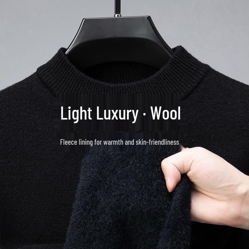 Men's Velvet Wool Sweater - 2024 Autumn/Winter Half-High Collar Luxury Style