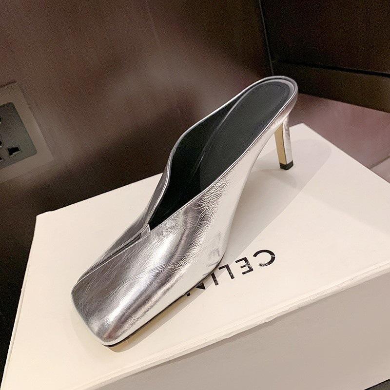 

7СМ ретро стиль квадратный носок сумка голова полушлепанцы женские серебристые модные туфли-стилет на высоком каблуке летние универсальные сексуальные сандалии 39 серебряный