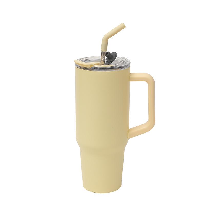 Stainless Steel Handle Car Cup Double Drink Large Capacity Straw Cup Household Solid Color Light Luxury Thermos Cup