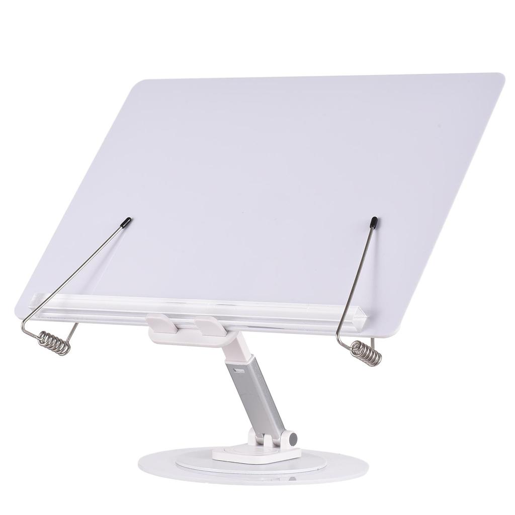 Desktop Book Stand for Reading with 360 Degrees  Rotating Base & Page Clips Foldable and Angle Adjustable