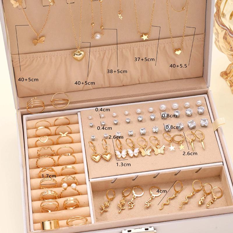 84 Pcs/Pcs Vintage Elegance Imitation Pearl Zircon Butterfly Pendant Earrings Ring Necklace For Women Daily Wear Jewelry 2024