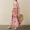 Dimanaf 2024 Plus Size Summer New Long Dress Beach Women O-Neck Floral Print Holiday Fashion Casual Loose Lady Dresses 669