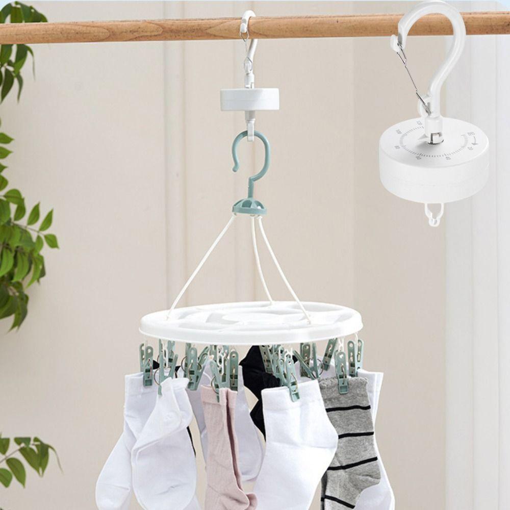 Automatic Rotating Drying Rack Save Space Storage Hook Portable Clothes Drying Rack  Bathroom