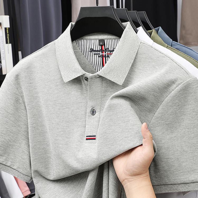 100% Pure Cotton High-end Luxury Men's Embroidered Summer Comfortable Breathable Polo Shirt, Daily Business Casual T-shirt Top