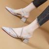 One word with sandals women's thick heel 2025 summer mesh rhinestone low heel French pointed shoes versatile fairy style explosion