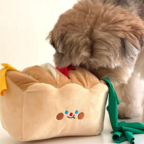 Pet Toy Simulated Toast Shape Bite-Resistant Plush Chew Toy with Built-in Sound Paper Relieves Boredom Simulation Modeling Teeth Cleaning