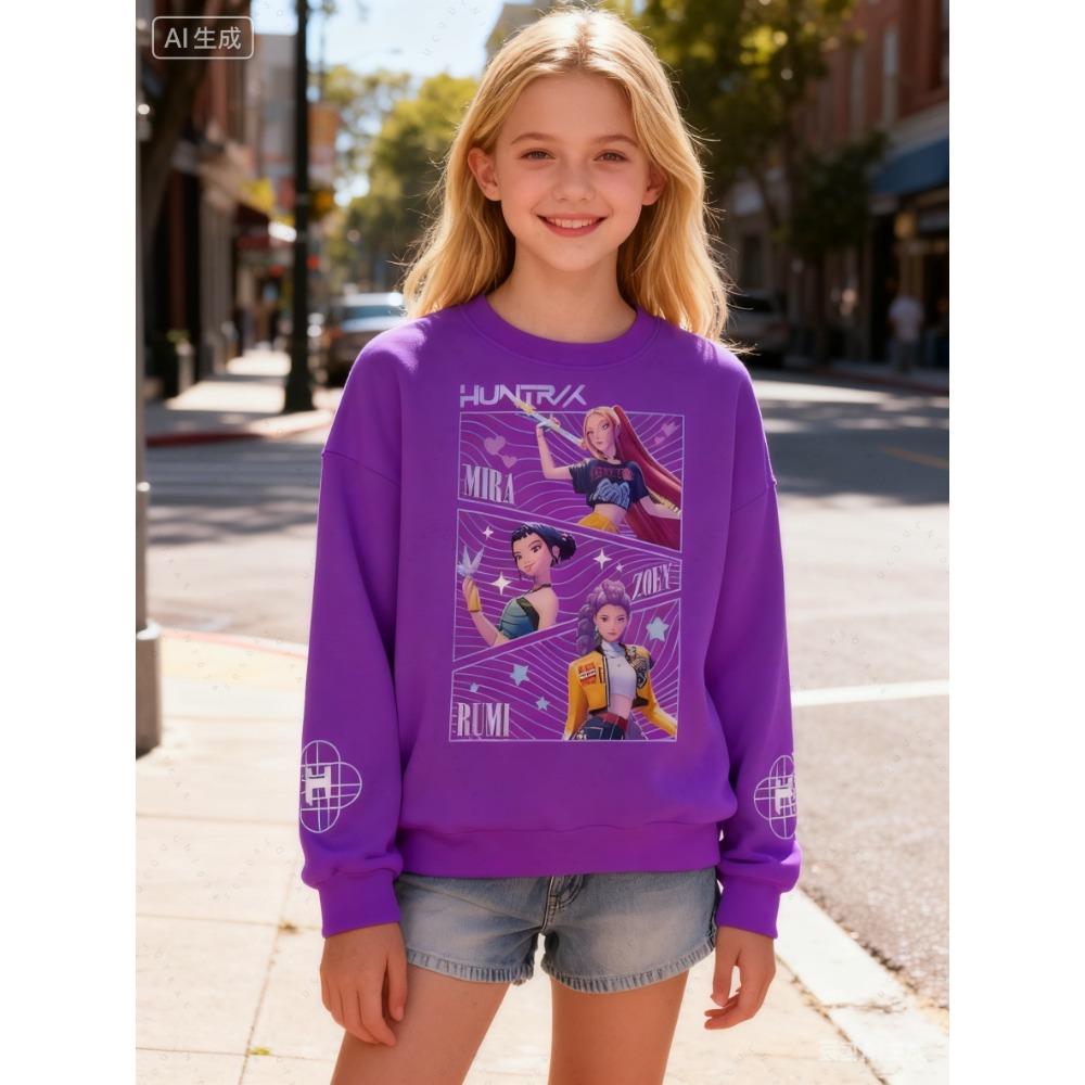 Fashion Women's T-shirt Demon Hunters Print O-Neck Pullover Top Casual Sweatshirt Kids Tees Top Long Sleeve Clothing