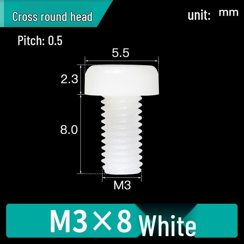 Vite in Nylon PA66 a Testa Tonda - M2, M3, M4, M5, M6, M8 Bullone di Fissaggio in Plastica
