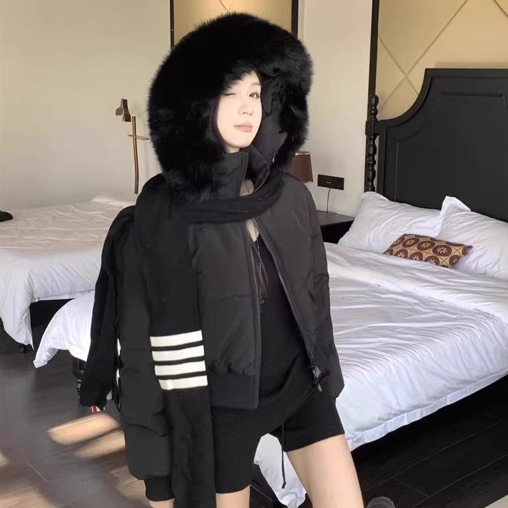 Women's Winter Retro Navy Blue Hooded Cotton-Padded Jacket - Thick & Warm Design