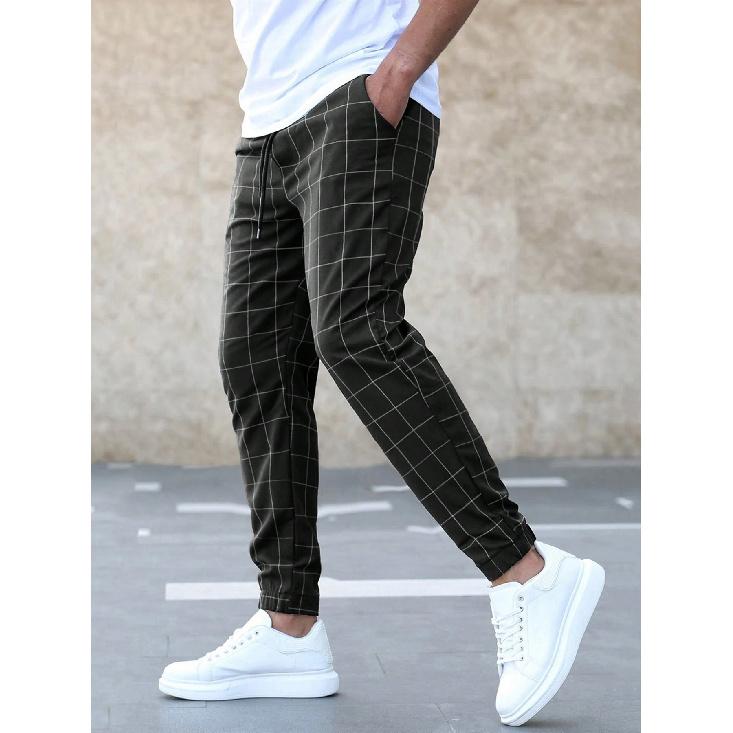 New Spring And Autumn Men'S Sports And Leisure Quick-Drying Plaid Pants Men Comfortable Solid Color Casual Pants Men