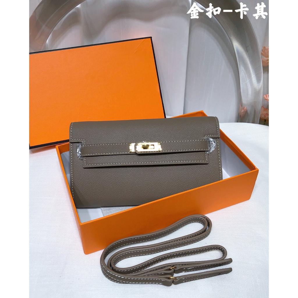 Neue Kelly-Geldbörse aus Rindsleder erster Schicht, Damenhandtasche aus echtem Leder, Handflächenmuster, lange Clutch-Tasche, Umhänge-Umhängetasche.