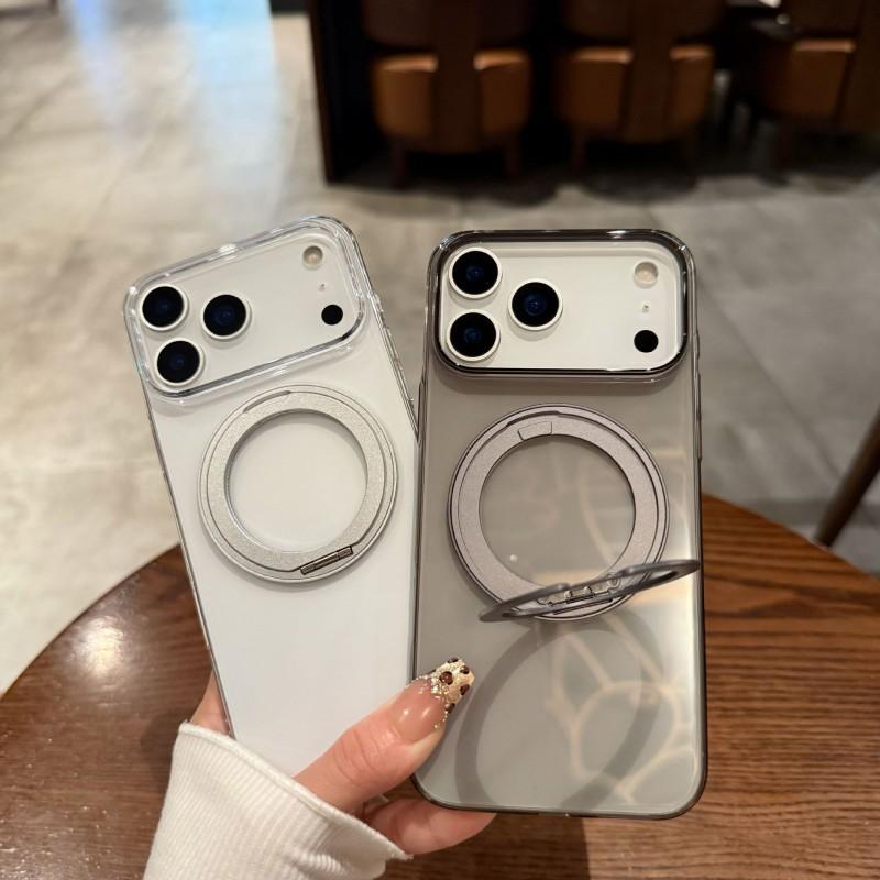 Clear Magnetic Phone Case With Rotating Stand IPhone 18 Pro Max Anti-Yellowing Hard PC Cover
