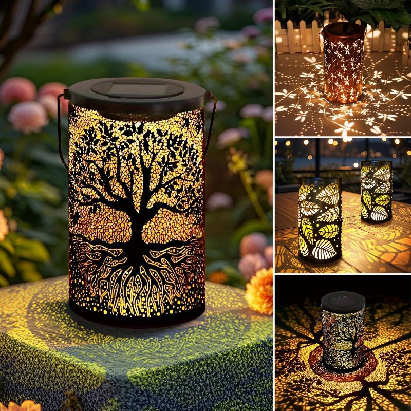 Vintage Metal Hanging Solar Lantern, Waterproof Outdoor LED Decor Lamp, Solar Powered Tree Light For Garden Yard Lawn Patio Hanging Decoration