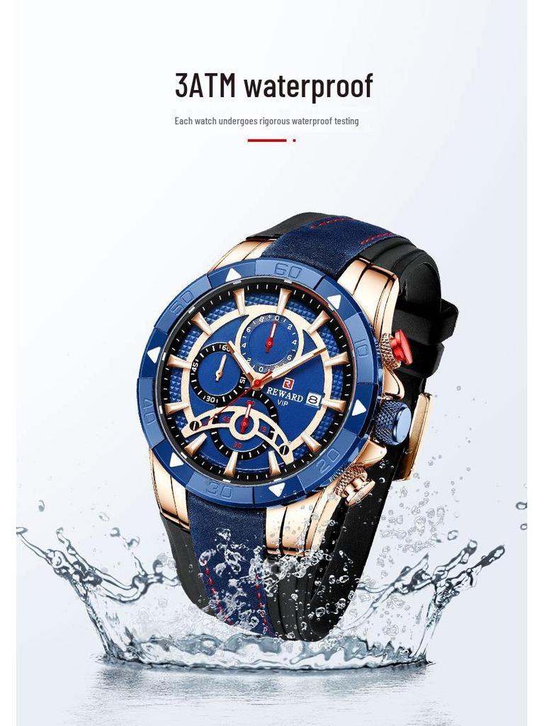 Herren-Chronographuhr - Wasserdicht, Leuchtend, Farbblockiertes Silikonarmband, Sportliches Design
